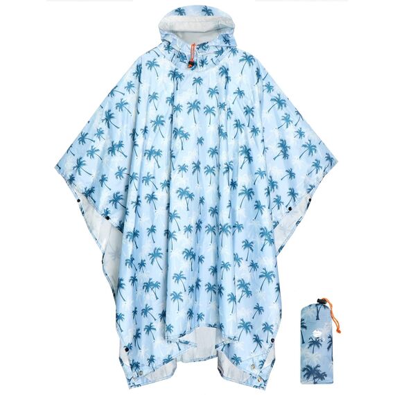ANYOO Leichter Wasserdichter Regenponcho Herren und Damen Regenjacken Ripstop Atmungsaktiver Mehrzweck Regenmantel mit Kapuze für Outdoor Wandern Camping Angeln, Kokosbäume, Einheitsgröße