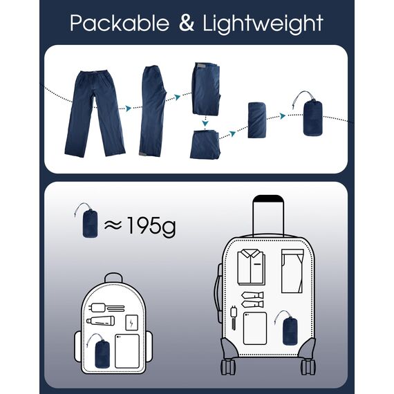 33,000ft Packbare Regenhose Herren Wasserdicht Leichte Fahrrad Überziehhose Winddicht Reflektierende Wanderhose zum Golf Outdoor Angeln Dunkelblau 2XL