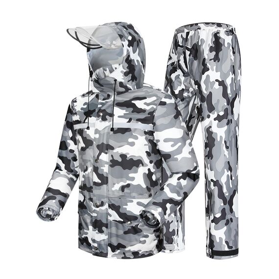 Coutyuyi Herren & Damen Regenanzug Reflektierender 100% Wasserdichter Anzug Outdoor Regenmantel Winddicht Regenjacke （L, Grau Camouflage）