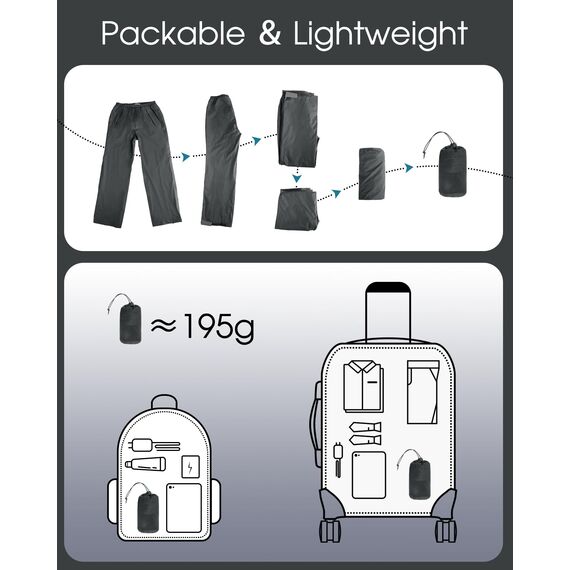 33,000ft Packbare Regenhose Herren Wasserdicht Leichte Fahrrad Überziehhose Winddicht Reflektierende Wanderhose zum Golf Outdoor Angeln Mittelgrau M