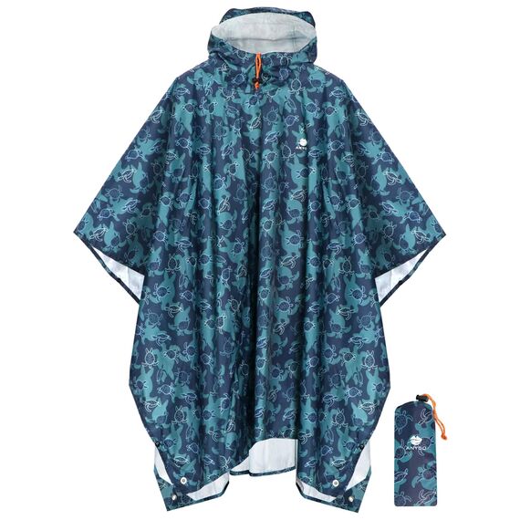 ANYOO Leichter Wasserdichter Regenponcho Herren und Damen Regenjacken Ripstop Atmungsaktiver Mehrzweck Regenmantel mit Kapuze für Outdoor Wandern Camping Angeln, Schildkröten, Einheitsgröße