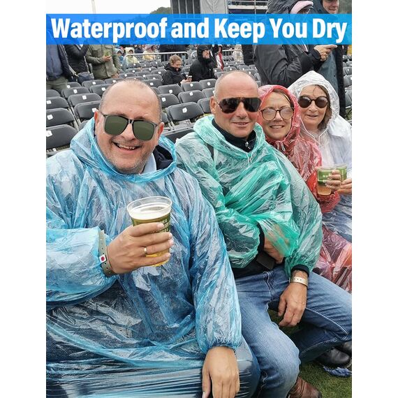 Henrycares 6 Stück Einweg Regenponcho Damen Herren, Durchsichtig Regencape Regenschutz mit Tunnelzug Kapuze und Elastische Manschette