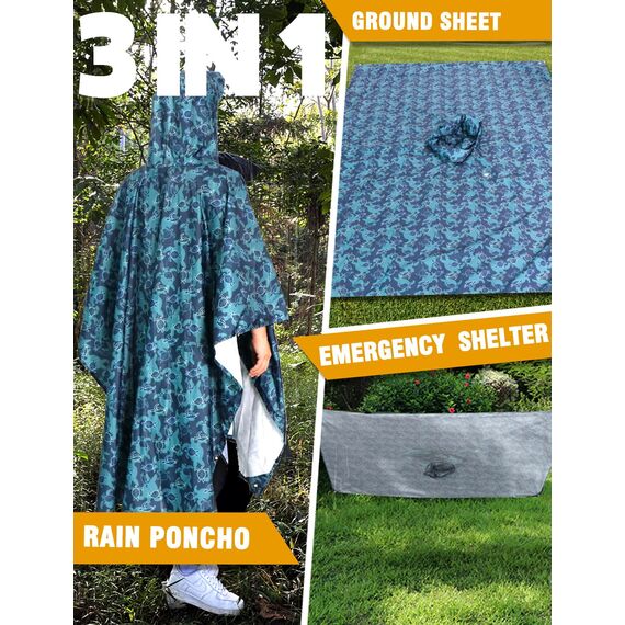 ANYOO Leichter Wasserdichter Regenponcho Herren und Damen Regenjacken Ripstop Atmungsaktiver Mehrzweck Regenmantel mit Kapuze für Outdoor Wandern Camping Angeln, Schildkröten, Einheitsgröße