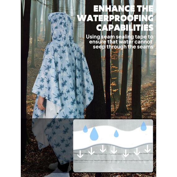 ANYOO Leichter Wasserdichter Regenponcho Herren und Damen Regenjacken Ripstop Atmungsaktiver Mehrzweck Regenmantel mit Kapuze für Outdoor Wandern Camping Angeln, Kokosbäume, Einheitsgröße