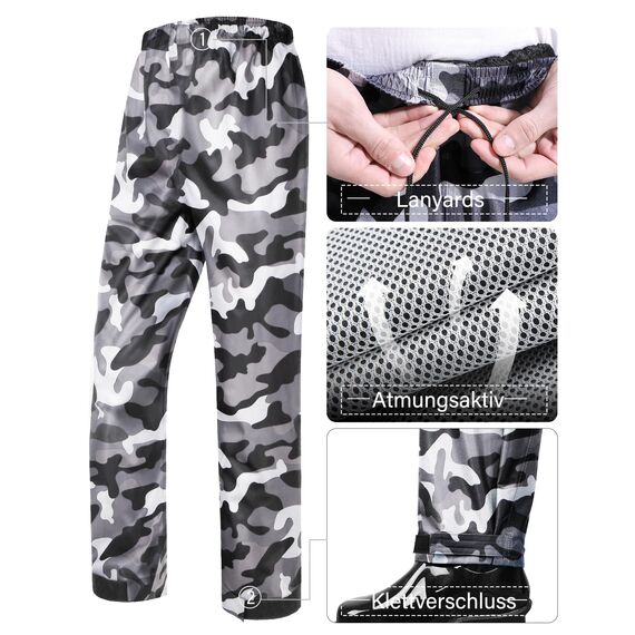 Coutyuyi Herren & Damen Regenanzug Reflektierender 100% Wasserdichter Anzug Outdoor Regenmantel Winddicht Regenjacke （S, Grau Camouflage）