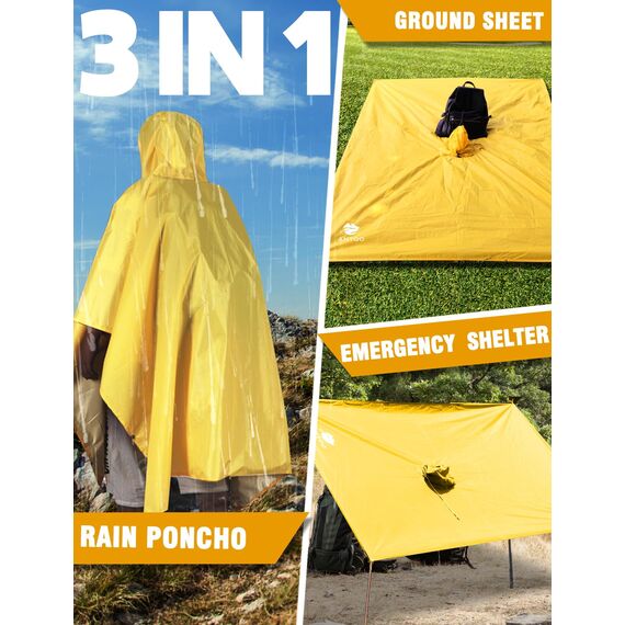 ANYOO Leichter Regenponcho Wasserdichter Regenjacken Ripstop Atmungsaktiver Mehrzweck Regenmantel mit Kapuze Faltbare Schutzdecke Unterschlupf für im Freien Camping Wandern, Gelb, Einheitsgröße