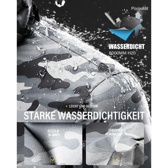 Coutyuyi Herren & Damen Regenanzug Reflektierender 100% Wasserdichter Anzug Outdoor Regenmantel Winddicht Regenjacke （M, Grau Camouflage）