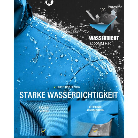 Coutyuyi Herren & Damen Regenanzug Reflektierender 100% Wasserdichter Anzug Outdoor Regenmantel Winddicht Regenjacke （L, Blau）