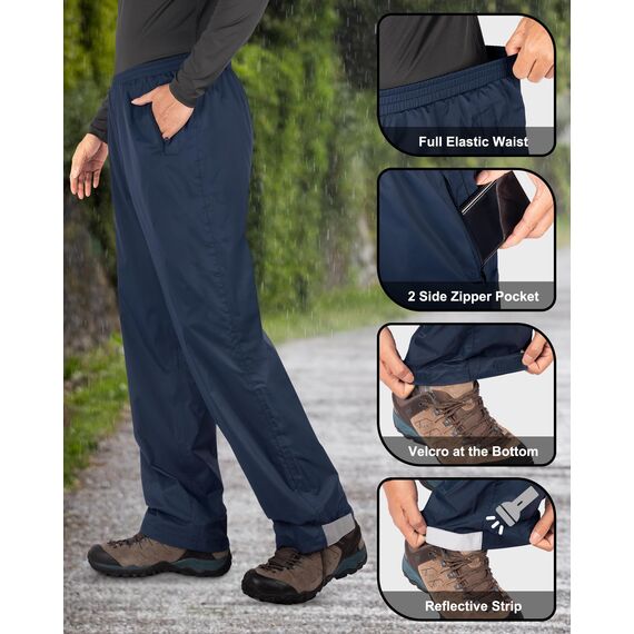 33,000ft Packbare Regenhose Herren Wasserdicht Leichte Fahrrad Überziehhose Winddicht Reflektierende Wanderhose zum Golf Outdoor Angeln Dunkelblau XL