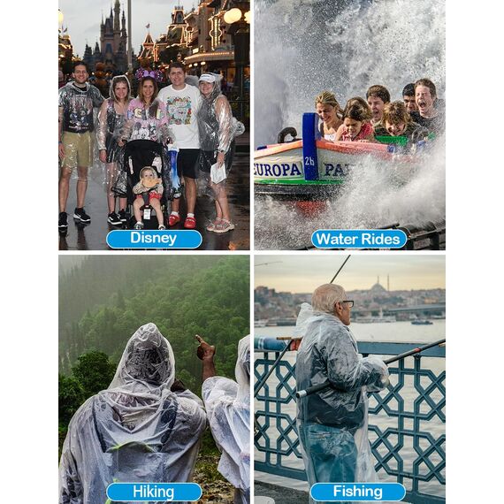 Henrycares 6 Stück Einweg Regenponcho Damen Herren, Durchsichtig Regencape Regenschutz mit Tunnelzug Kapuze und Elastische Manschette,Wasserdicht