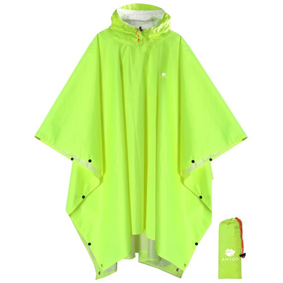 ANYOO Leichter Wasserdichter Regencape Regenjacken Atmungsaktiver Regenschutz, Unisex Ripstop Regenmantel mit Kapuze für im Freien Camping Wandern Angeln, Grüngelb, Einheitsgröße