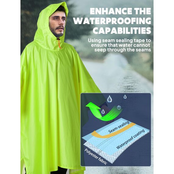 ANYOO Leichter Wasserdichter Regencape Regenjacken Atmungsaktiver Regenschutz, Unisex Ripstop Regenmantel mit Kapuze für im Freien Camping Wandern Angeln, Grüngelb, Einheitsgröße