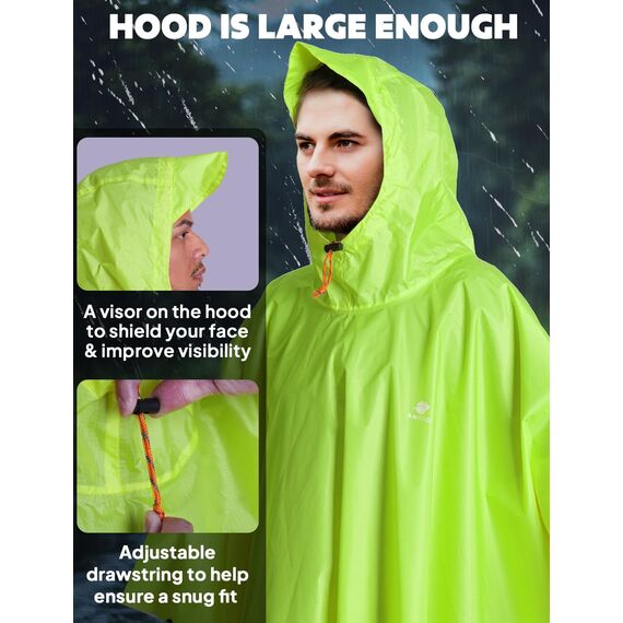 ANYOO Leichter Wasserdichter Regencape Regenjacken Atmungsaktiver Regenschutz, Unisex Ripstop Regenmantel mit Kapuze für im Freien Camping Wandern Angeln, Grüngelb, Einheitsgröße