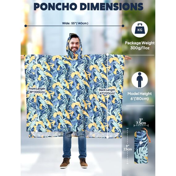 ANYOO Leichter Wasserdichter Regenponcho Herren und Damen Regenjacken Ripstop Atmungsaktiver Mehrzweck Regenmantel mit Kapuze für Outdoor Wandern Camping Angeln, Pflanzen, Einheitsgröße