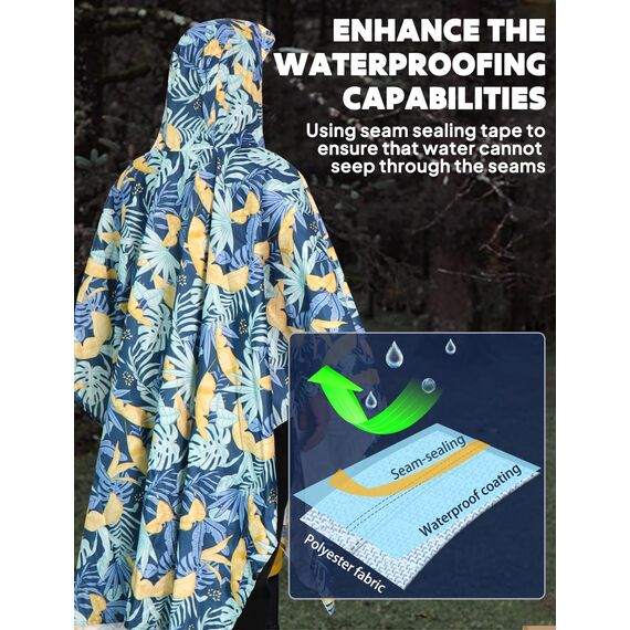 ANYOO Leichter Wasserdichter Regenponcho Herren und Damen Regenjacken Ripstop Atmungsaktiver Mehrzweck Regenmantel mit Kapuze für Outdoor Wandern Camping Angeln, Pflanzen, Einheitsgröße
