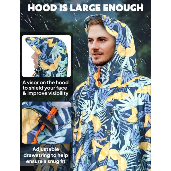 ANYOO Leichter Wasserdichter Regenponcho Herren und Damen Regenjacken Ripstop Atmungsaktiver Mehrzweck Regenmantel mit Kapuze für Outdoor Wandern Camping Angeln, Pflanzen, Einheitsgröße