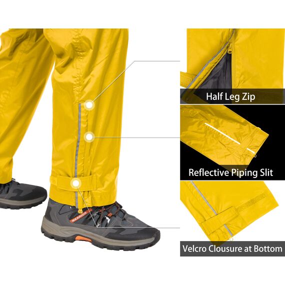 33,000ft wasserdichte Regenhose für Herren Leichte Regenhose Winddichte Outdoorhose zum Wandern Camping Golf Gelb XS /34L