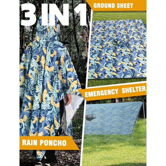 ANYOO Leichter Wasserdichter Regenponcho Herren und Damen Regenjacken Ripstop Atmungsaktiver Mehrzweck Regenmantel mit Kapuze für Outdoor Wandern Camping Angeln, Pflanzen, Einheitsgröße