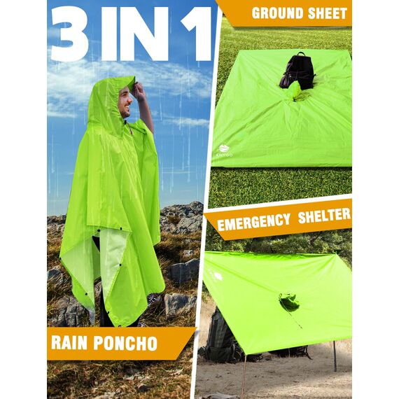 ANYOO Leichter Wasserdichter Regencape Regenjacken Atmungsaktiver Regenschutz, Unisex Ripstop Regenmantel mit Kapuze für im Freien Camping Wandern Angeln, Grüngelb, Einheitsgröße