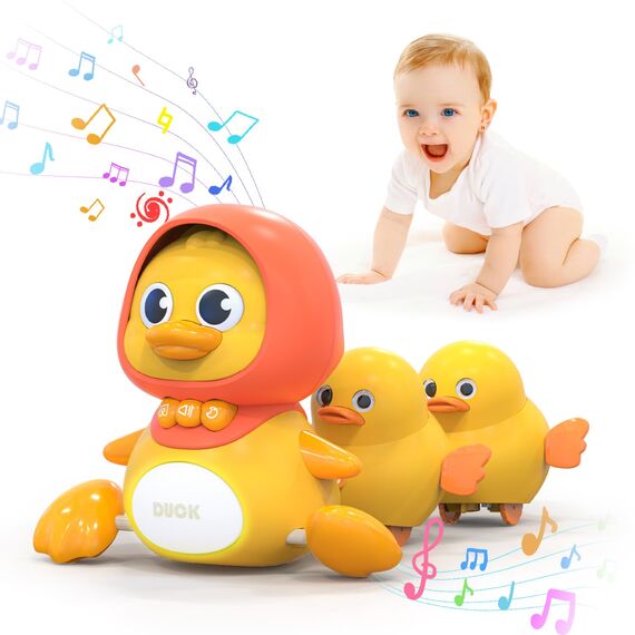 Gofimyee Musik Enten Spielzeug, Baby Spielzeug für 1, 2 und 3-Jahre alte Kinder, Early Education Sound Spielzeug mit Lullaby, einschließlich Einer großen Ente, Zwei kleine Enten und Batterien