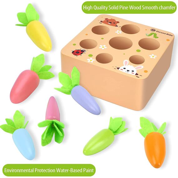 Holzspielzeug ab 1 Jahr | Baby Motorik Spielzeug für 12 18 Monate Jungen Mädchen | Montessori Sortierspiel Holzpuzzle Karotten | Lernspielzeug Ostergeschenke Geburtztag Geschenk für Kinder 2 3 Jahr