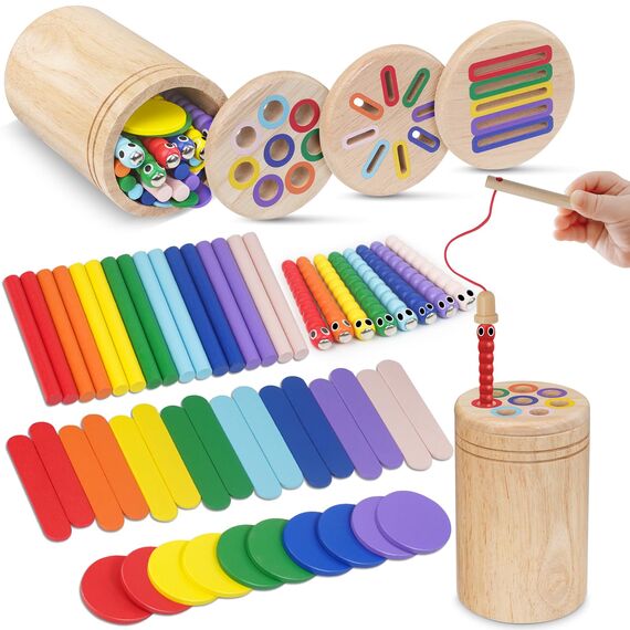 Haozozo Montessori Spielzeug ab 1 Jahr, 4-in-1 Montessori Spielzeug ab 1 2 3 Jahre, Holz Montessori Spielzeug 1 2 3 Jahre, Sensorik Spielzeug Baby Kleinkind Spielzeug Motorikspielzeug ab 1 Jahr
