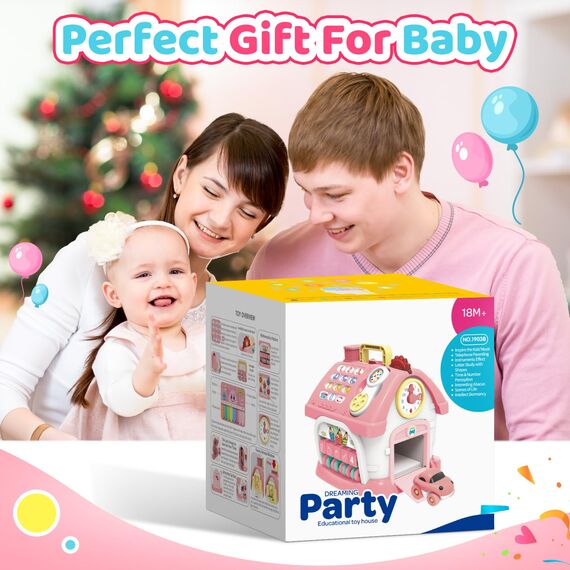 Spielzeug für 1 2 Jahre alte Mädchen: Montessori-Spielzeug für 1 Jahr alt, 6 in 1 Multi-Funktions-Haus Baby-Spielzeug mit Musik/Uhr/Licht/Telefon/Auto, Geburtstagsgeschenke für 1 2 Jahre alte Mädchen