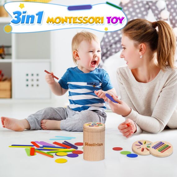 HaoVrisn Montessori Spielzeug ab 1 Jahr, 3-in-1 Montessori Spielzeug ab 2 1 3 Jahre, Spielzeug Holz Montessori 1 2 3 Jahre, Baby Motorikspielzeug ab 1 2 Jahr Kleinkind Spielzeug Sensorik Spielzeug