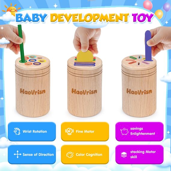 HaoVrisn Montessori Spielzeug ab 1 Jahr, 3-in-1 Montessori Spielzeug ab 2 1 3 Jahre, Spielzeug Holz Montessori 1 2 3 Jahre, Baby Motorikspielzeug ab 1 2 Jahr Kleinkind Spielzeug Sensorik Spielzeug
