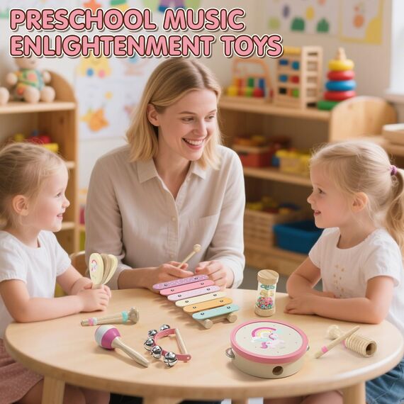 Lehoo Castle Musikinstrumente für Kinder ab 1 Jahr, Mädchen Montessori Spielzeug Geschenk 2 3 Jahre, Kinder Holz Instrumente Musik Set mit Xylophon & Tromme