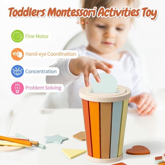 Smartwo Montessori Spielzeug zum Farbenlernen ab 1 Jahr, Sortierspiel ab 2 Jahre, Lernspielzeug fördert Feinmotorik, Holzspielzeug für Baby ab 12 Monate, Geburtstagsgeschenk Mädchen & Jungen