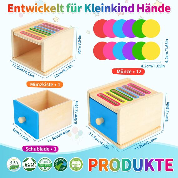 FCSONU Kinder Montessori Spielzeug ab 1 2 3 Jahre Jungen Mädchen, Holzspielzeug ab 1 Jahr, Farbe Sortierspiel Steckspiel Kinderspielzeug ab 2, Ostern Kindertag Geburtstag Geschenk für Baby Weihnachten