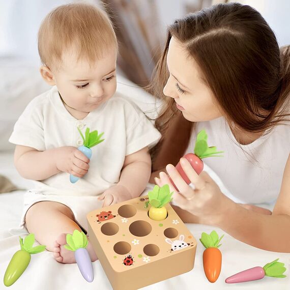Holzspielzeug ab 1 Jahr | Baby Motorik Spielzeug für 12 18 Monate Jungen Mädchen | Montessori Sortierspiel Holzpuzzle Karotten | Lernspielzeug Ostergeschenke Geburtztag Geschenk für Kinder 2 3 Jahr