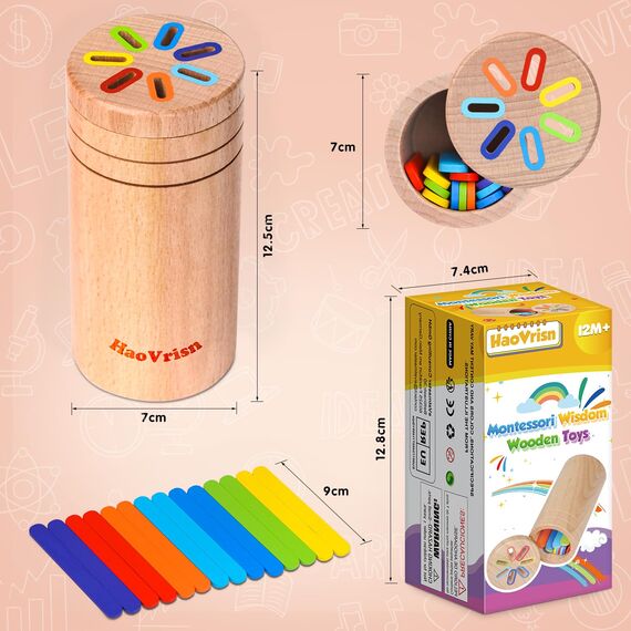 HaoVrisn Holz Montessori Spielzeug ab 1 2 3 Jahre, Holzspielzeug Montessori Spielzeug ab 1 Jahr, Motorikspielzeug ab 1 Jahr Lernspielzeug Geschenk für Kleinkinder - Holz Sortier & Stapelspielzeug