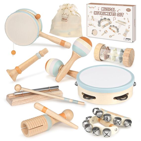 Musikinstrumente für Kinder Kinderspielzeug ab 2 Jahre Holzspielzeug Baby Schlagzeug Kinder Trommel Percussion Instrumente Musikinstrumente Baby Montessori Spielzeug ab 3 Jahre