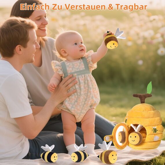 VORENUS Baby Spielzeug 6-12 Monate,6-in-1 Baby Bienenstock mit 5 Bienen Montessori Sensorik Spielzeug mit Scheune,Rassel,Spiegel,Kinder Lernspiele & Motorikspielzeug Weihnachts- und Ostergeschenk