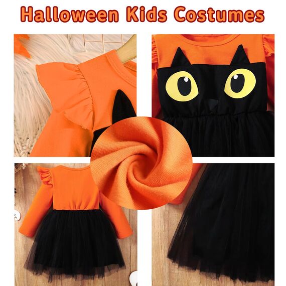 KYOEOE 3er Kürbis Kostüm Kinder Set,Halloween Kostüm Kleinkind Kürbis Kleid mit Haarreif ＆ Tasche,3-5 Jahre Kürbiskostüm Mädchen Pumpkin Costume Halloween Fancy Dress Outfits Cosplay Kostüme