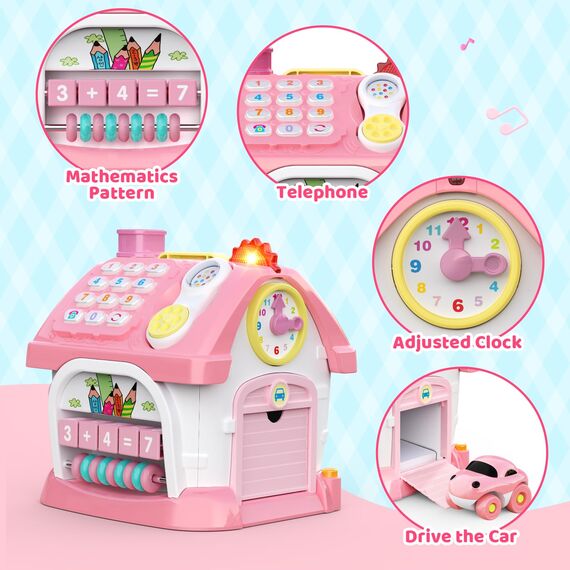 Spielzeug für 1 2 Jahre alte Mädchen: Montessori-Spielzeug für 1 Jahr alt, 6 in 1 Multi-Funktions-Haus Baby-Spielzeug mit Musik/Uhr/Licht/Telefon/Auto, Geburtstagsgeschenke für 1 2 Jahre alte Mädchen