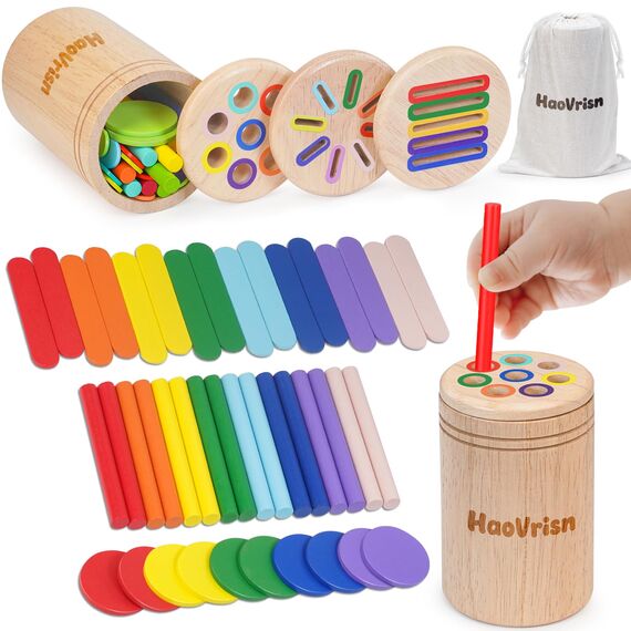 HaoVrisn Montessori Spielzeug ab 1 Jahr, 3-in-1 Montessori Spielzeug ab 2 1 3 Jahre, Spielzeug Holz Montessori 1 2 3 Jahre, Baby Motorikspielzeug ab 1 2 Jahr Kleinkind Spielzeug Sensorik Spielzeug