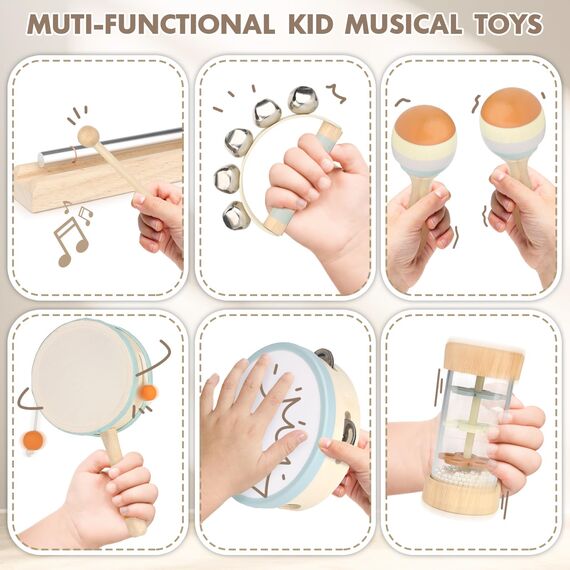 Musikinstrumente für Kinder Kinderspielzeug ab 2 Jahre Holzspielzeug Baby Schlagzeug Kinder Trommel Percussion Instrumente Musikinstrumente Baby Montessori Spielzeug ab 3 Jahre