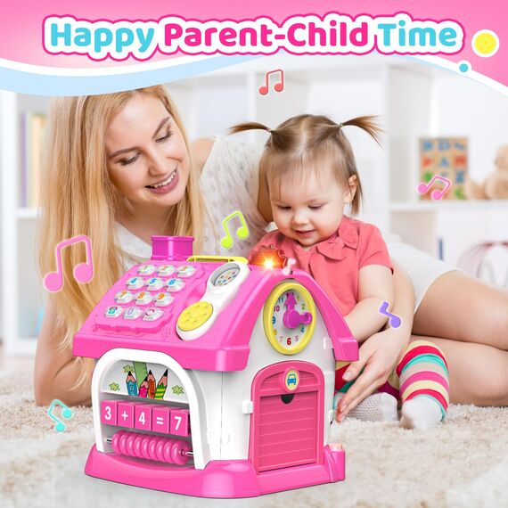 Spielzeug für 1 2 Jahre alte Mädchen: Montessori-Spielzeug für 1 Jahr alt, 6 in 1 Multi-Funktions-Haus Baby-Spielzeug mit Musik/Uhr/Licht/Telefon, Geburtstagsgeschenke für 1 2 Jahre alte Mädchen