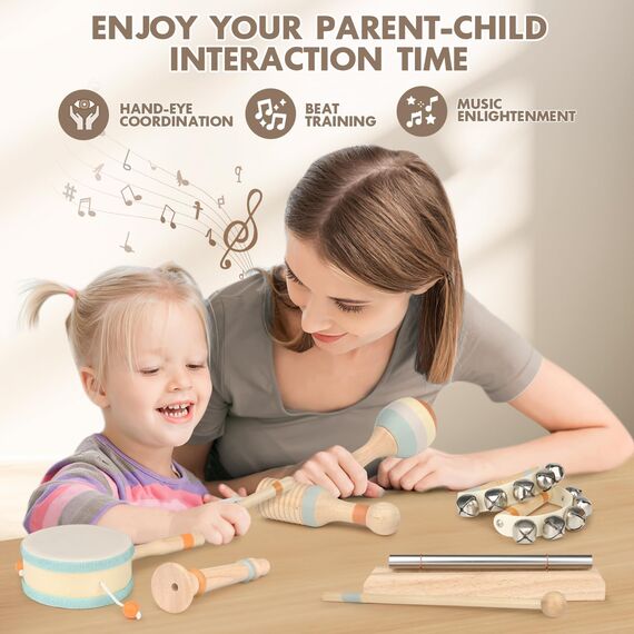 Musikinstrumente für Kinder Kinderspielzeug ab 2 Jahre Holzspielzeug Baby Schlagzeug Kinder Trommel Percussion Instrumente Musikinstrumente Baby Montessori Spielzeug ab 3 Jahre
