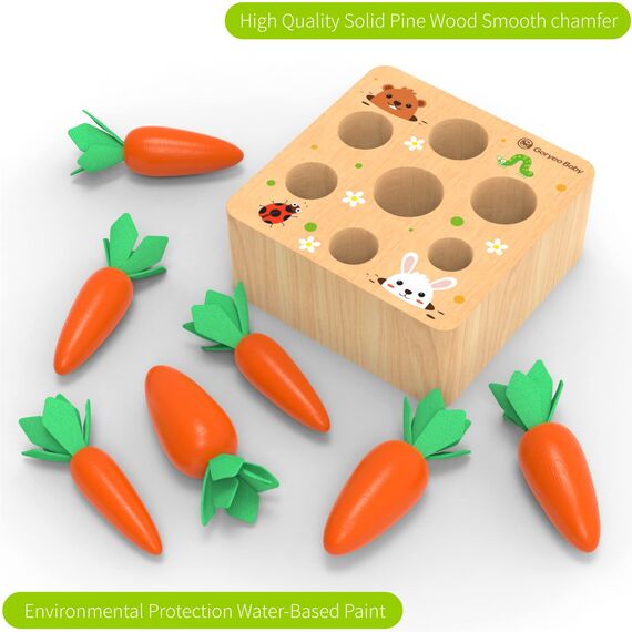 KMTJT Holzspielzeug ab 1 Jahr | Baby Motorik, Montessori Spielzeug 2 3 Jahre | für 6-12 Monate Jungen Mädchen | Sortierspiel Holzpuzzle Karottenernte | Lernspielzeug Geschenke für Kinder Kleinkind