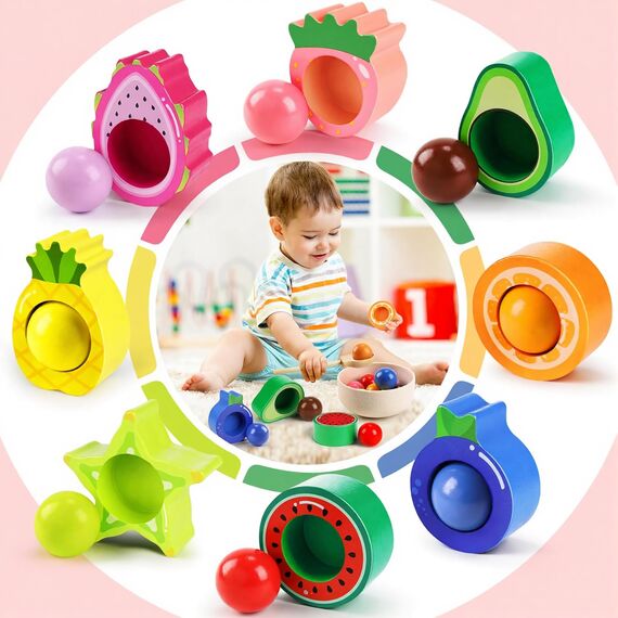 Seagoal Montessori Spielzeug ab 2 Jahr, Ostern Geschenke Kinder, Baby Motorikspielzeug Obst Holzspielzeug, Kinder Lernspielzeug Geschenk für Baby Mädchen Jungen 2 3 4 Jahre