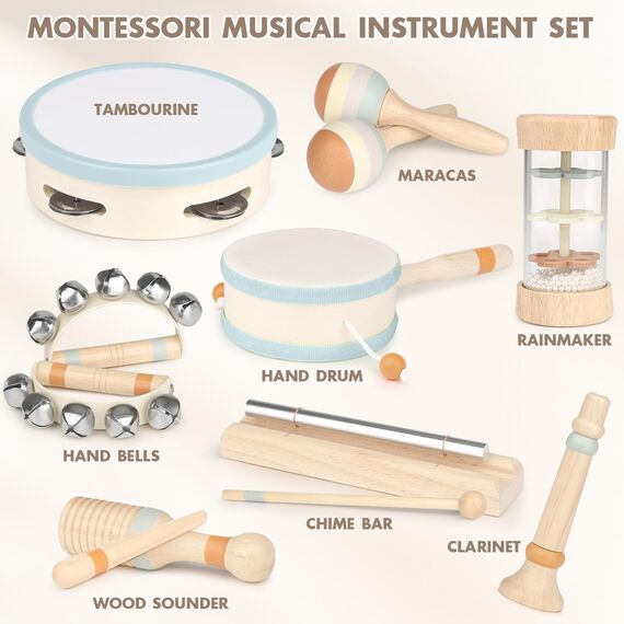 Musikinstrumente für Kinder Kinderspielzeug ab 2 Jahre Holzspielzeug Baby Schlagzeug Kinder Trommel Percussion Instrumente Musikinstrumente Baby Montessori Spielzeug ab 3 Jahre