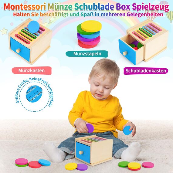 FCSONU Kinder Montessori Spielzeug ab 1 2 3 Jahre Jungen Mädchen, Holzspielzeug ab 1 Jahr, Farbe Sortierspiel Steckspiel Kinderspielzeug ab 2, Ostern Kindertag Geburtstag Geschenk für Baby Weihnachten