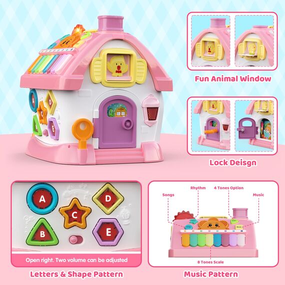 Spielzeug für 1 2 Jahre alte Mädchen: Montessori-Spielzeug für 1 Jahr alt, 6 in 1 Multi-Funktions-Haus Baby-Spielzeug mit Musik/Uhr/Licht/Telefon/Auto, Geburtstagsgeschenke für 1 2 Jahre alte Mädchen