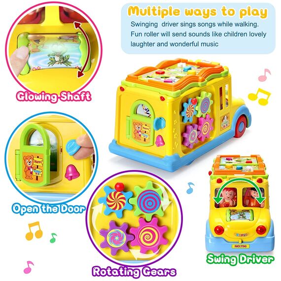 Baby Spielzeug ab 1 Jahr Pädagogisches Intellektuelles Bus Baby Spielzeug ab 12 18 Monate Tiergeräuschen/Musik/Bewegung Musikalischer Bus Kinderspielzeug ab 1 2 3 Jahre Mädchen Junge Geschenk
