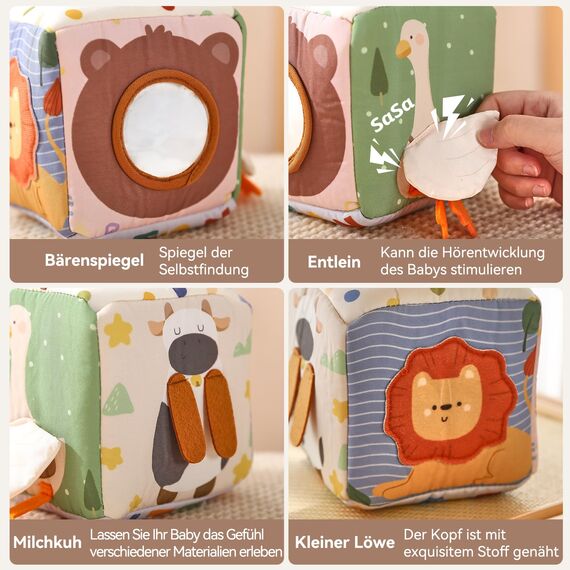 Montessori Spielzeug Baby Tücherbox,Baby Sensorik Spielzeug 6-12 Monate Motorikspielzeug Tissue Box für ab 1 2 3 Jahre Mädchen Jungen,Kinder Frühes Lernspielzeug Geschenke mit Spiegel,Farben,Texturen