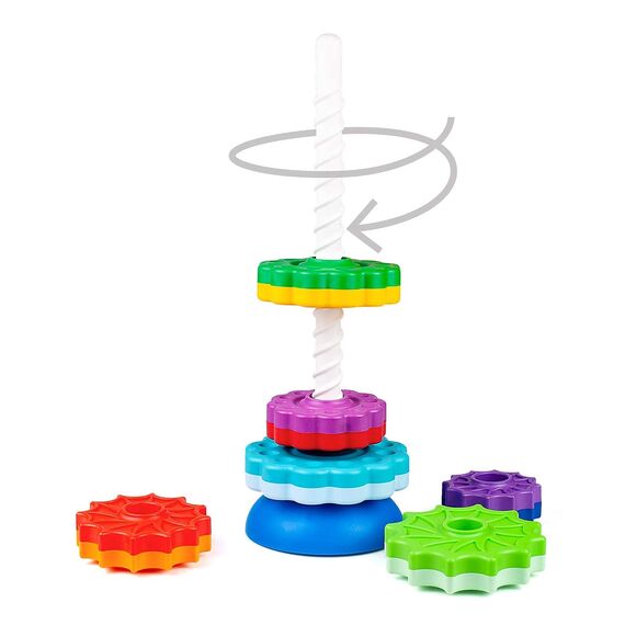 FANCY 40 cm groß Stapelturm Baby Kinderspielzeug ab 1 2 3 Jahre Farbring Pyramide mit Spiralgewinde Zahnradspiel Ringstapelturm Ringpyramide Stapel Ringe für Kinder und Baby